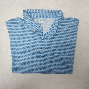 Peter Millar Polo Shirt Mens Large Blue Geometric Seaside Blues Golf Tennis Work